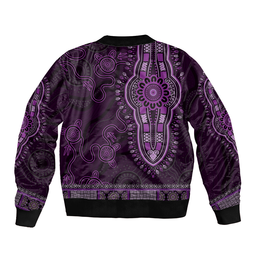 Purple African Dashiki With Australia Aboriginal Art Bomber Jacket