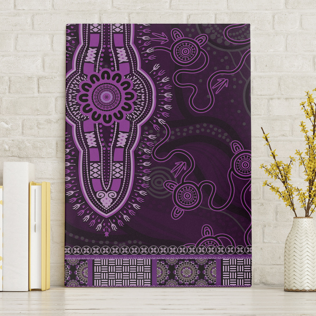 Purple African Dashiki With Australia Aboriginal Art Canvas Wall Art