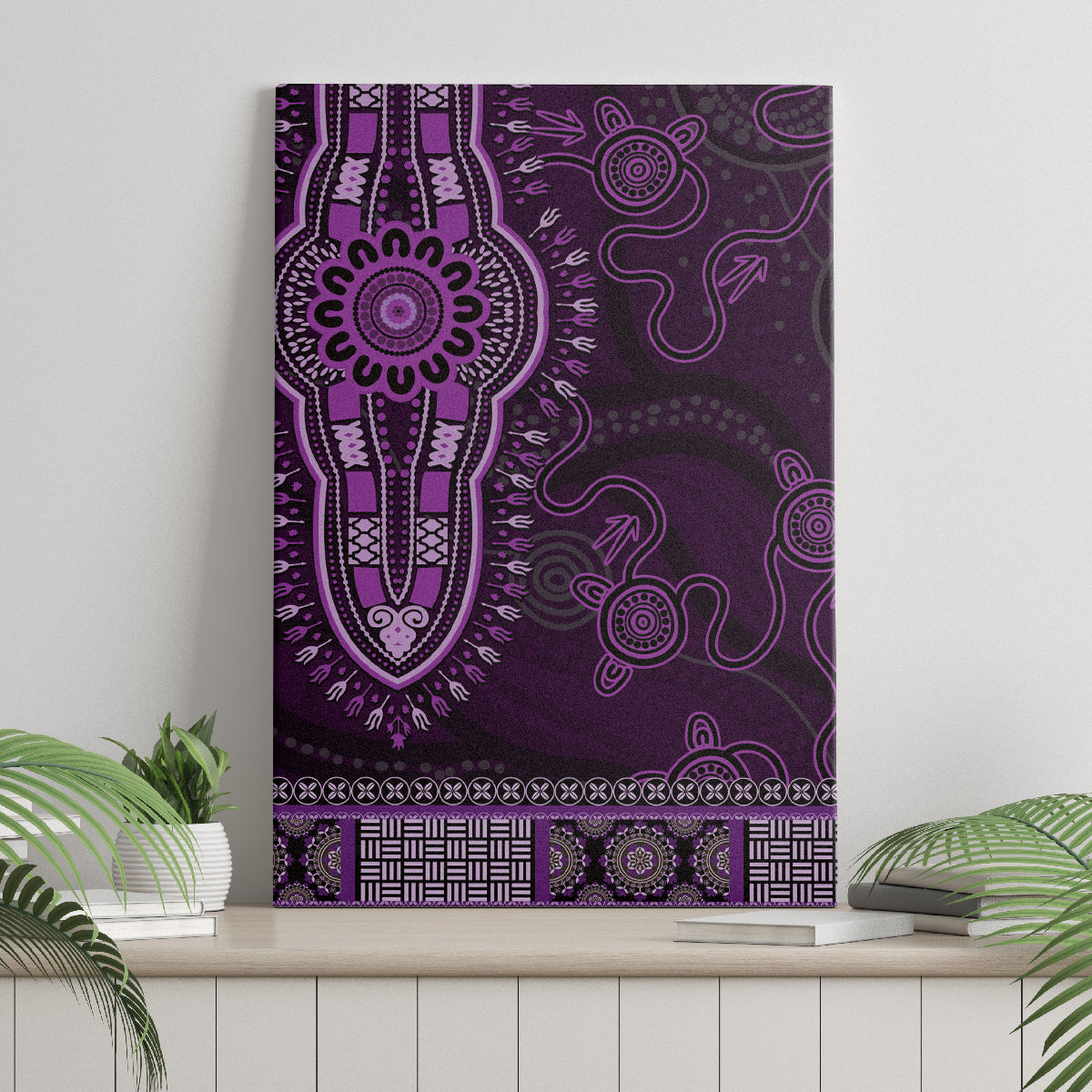 Purple African Dashiki With Australia Aboriginal Art Canvas Wall Art