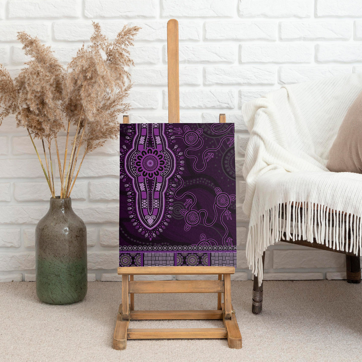 Purple African Dashiki With Australia Aboriginal Art Canvas Wall Art
