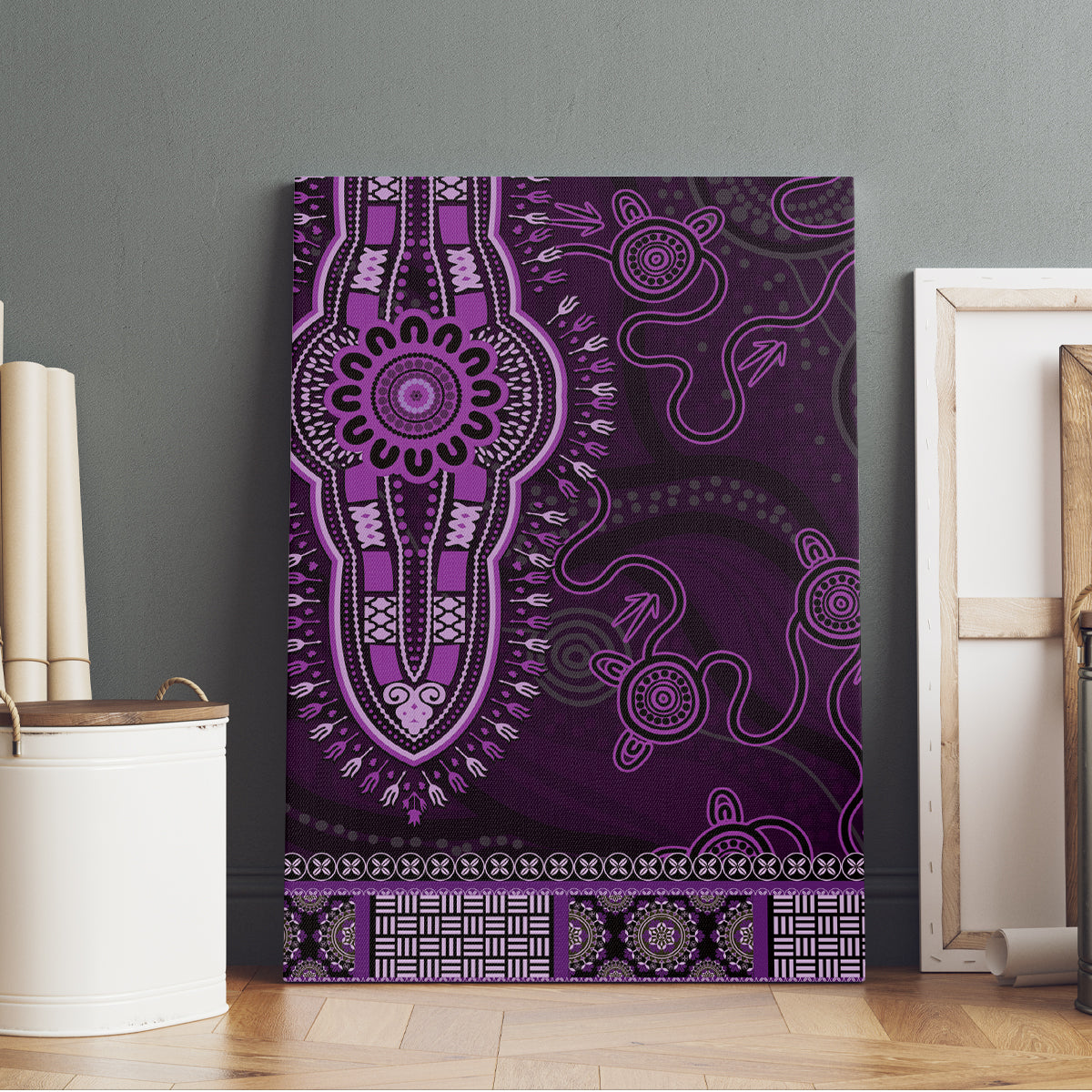Purple African Dashiki With Australia Aboriginal Art Canvas Wall Art