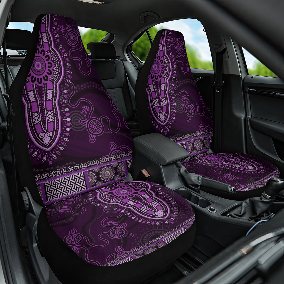 Purple African Dashiki With Australia Aboriginal Art Car Seat Cover