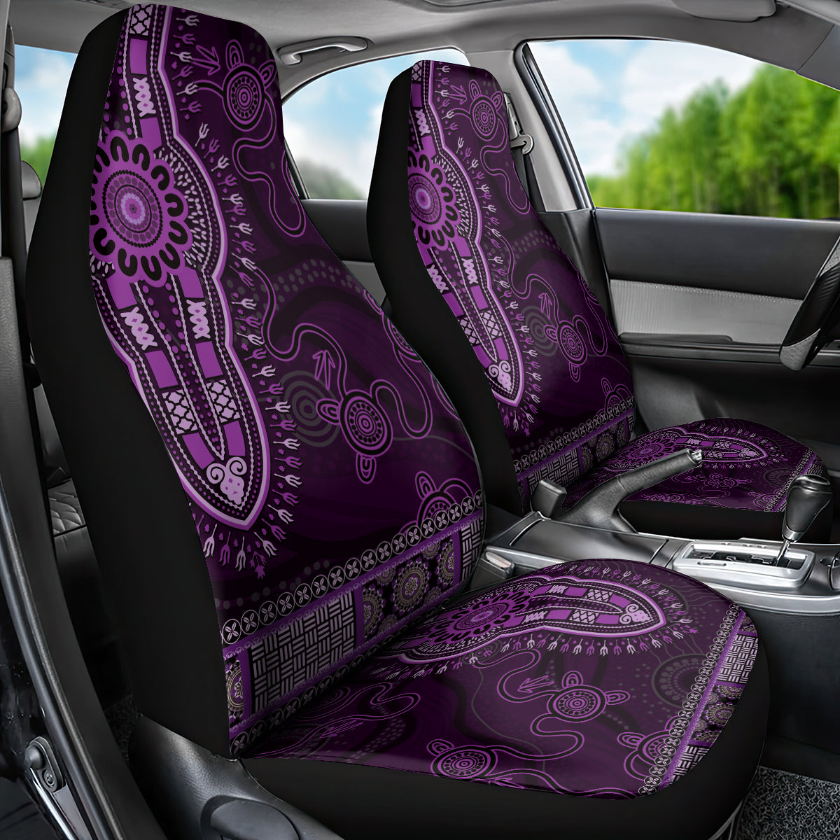 Purple African Dashiki With Australia Aboriginal Art Car Seat Cover