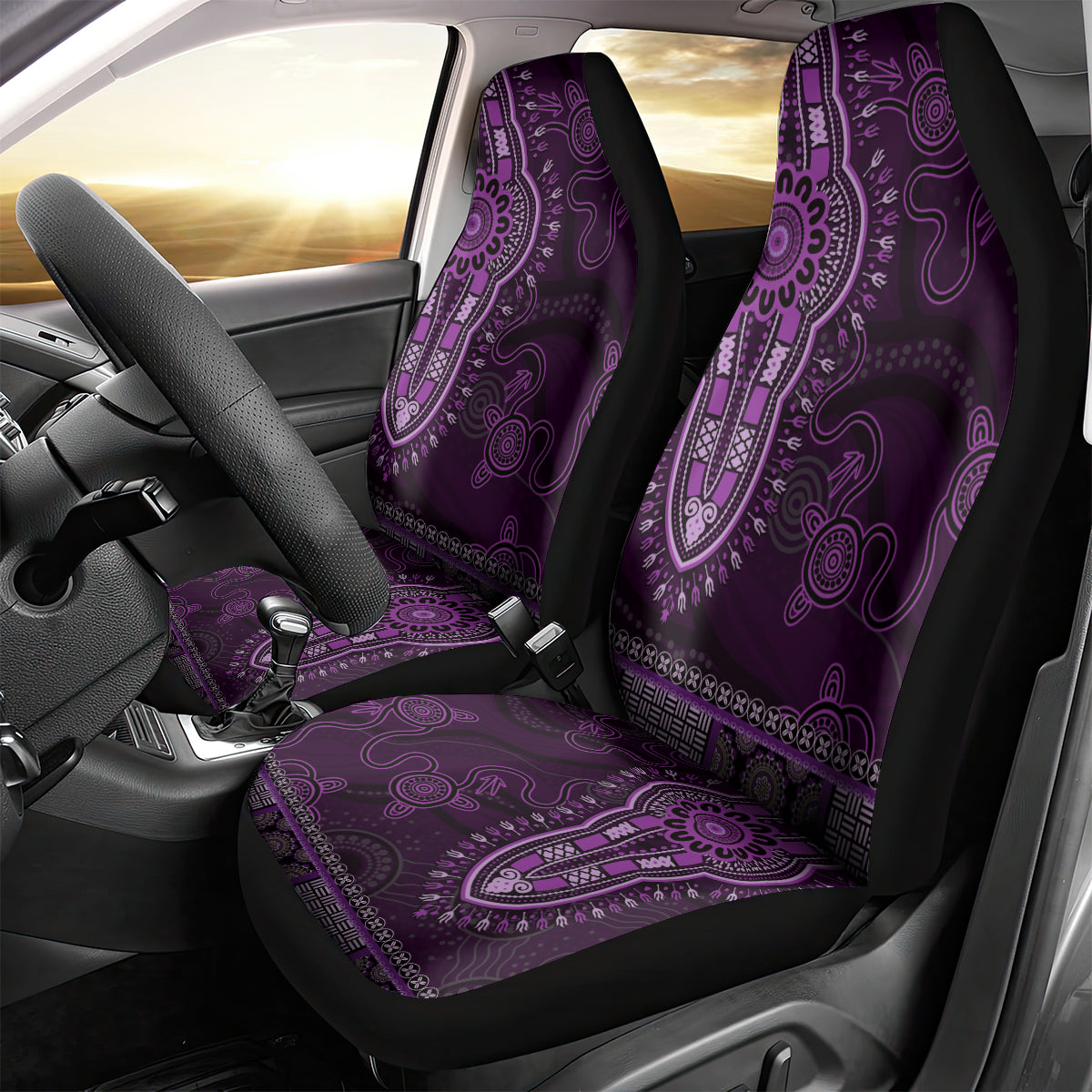 Purple African Dashiki With Australia Aboriginal Art Car Seat Cover