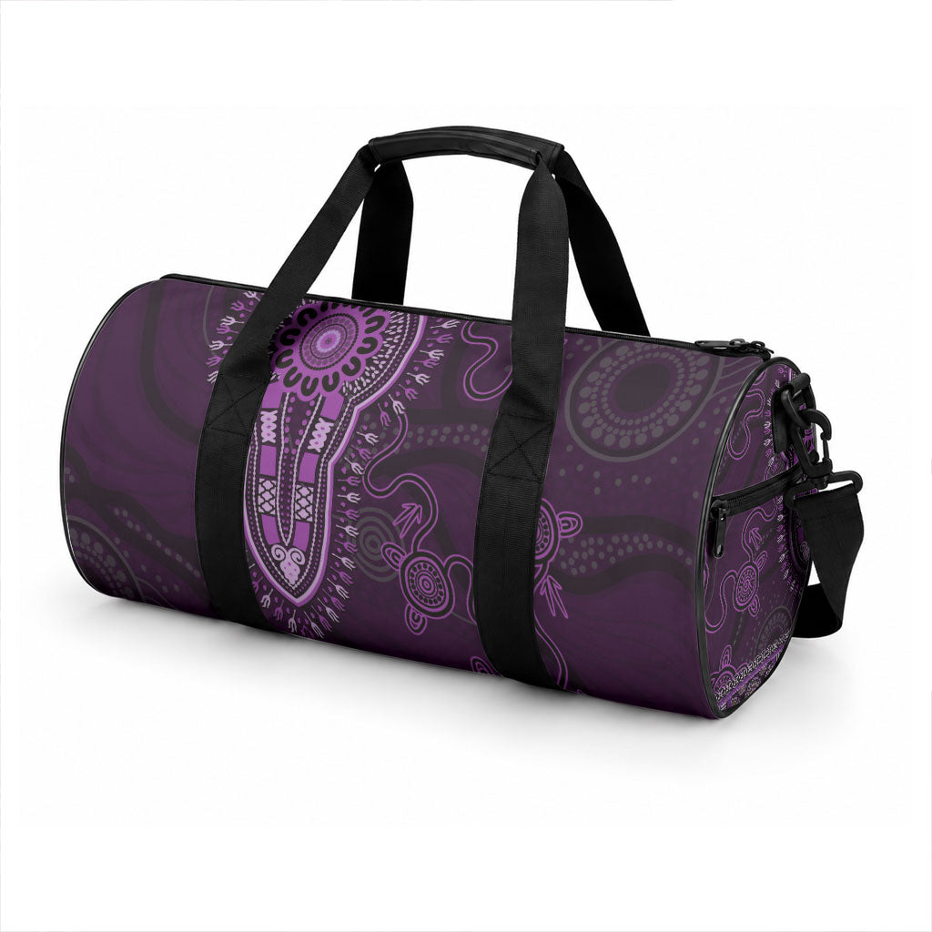 Purple African Dashiki With Australia Aboriginal Art Duffle Bag