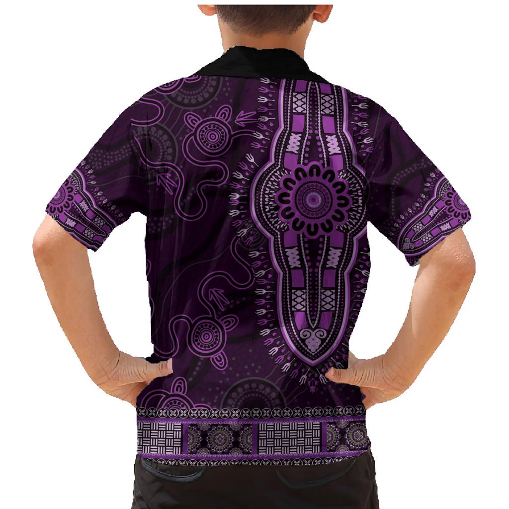 Purple African Dashiki With Australia Aboriginal Art Family Matching Mermaid Dress and Hawaiian Shirt
