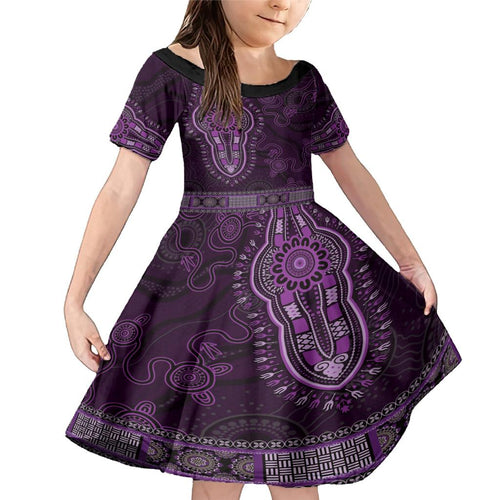 Purple African Dashiki With Australia Aboriginal Art Family Matching Mermaid Dress and Hawaiian Shirt