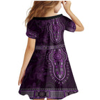 Purple African Dashiki With Australia Aboriginal Art Family Matching Mermaid Dress and Hawaiian Shirt