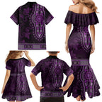Purple African Dashiki With Australia Aboriginal Art Family Matching Mermaid Dress and Hawaiian Shirt