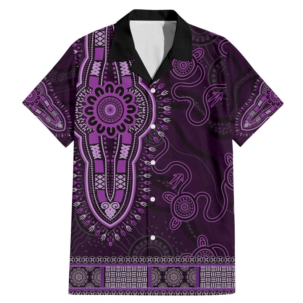 Purple African Dashiki With Australia Aboriginal Art Family Matching Mermaid Dress and Hawaiian Shirt
