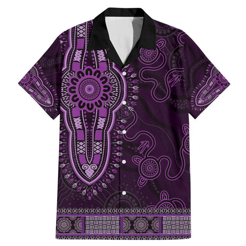 Purple African Dashiki With Australia Aboriginal Art Family Matching Mermaid Dress and Hawaiian Shirt