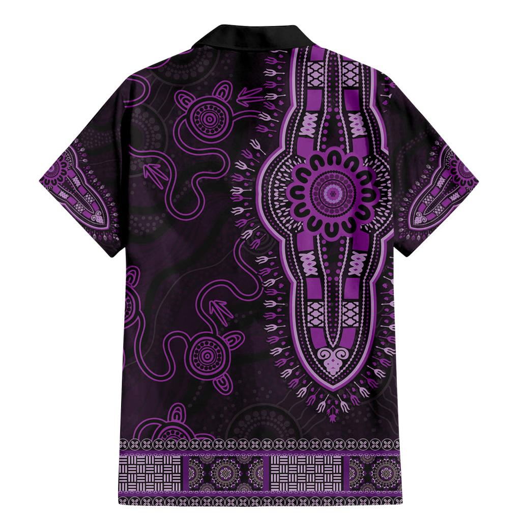 Purple African Dashiki With Australia Aboriginal Art Family Matching Mermaid Dress and Hawaiian Shirt