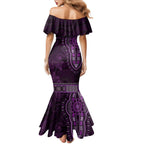 Purple African Dashiki With Australia Aboriginal Art Family Matching Mermaid Dress and Hawaiian Shirt