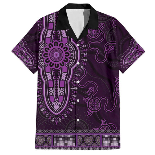 Purple African Dashiki With Australia Aboriginal Art Family Matching Off The Shoulder Long Sleeve Dress and Hawaiian Shirt