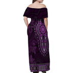 Purple African Dashiki With Australia Aboriginal Art Family Matching Off Shoulder Maxi Dress and Hawaiian Shirt