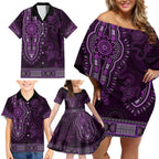 Purple African Dashiki With Australia Aboriginal Art Family Matching Off Shoulder Short Dress and Hawaiian Shirt