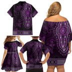 Purple African Dashiki With Australia Aboriginal Art Family Matching Off Shoulder Short Dress and Hawaiian Shirt