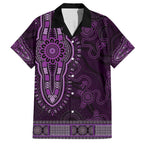 Purple African Dashiki With Australia Aboriginal Art Family Matching Off Shoulder Short Dress and Hawaiian Shirt