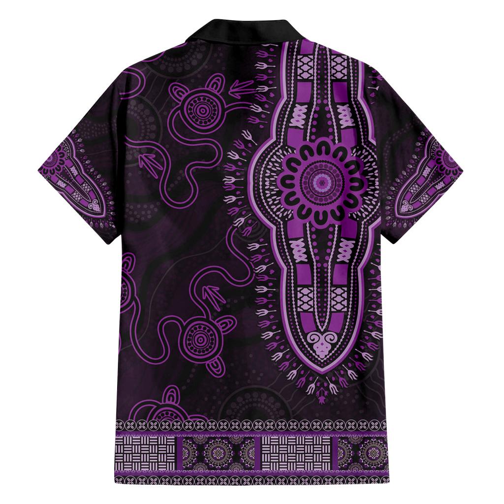 Purple African Dashiki With Australia Aboriginal Art Family Matching Off Shoulder Short Dress and Hawaiian Shirt