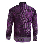 Purple African Dashiki With Australia Aboriginal Art Family Matching Off Shoulder Short Dress and Hawaiian Shirt
