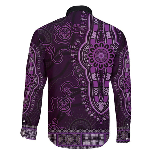 Purple African Dashiki With Australia Aboriginal Art Family Matching Off Shoulder Short Dress and Hawaiian Shirt
