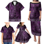 Purple African Dashiki With Australia Aboriginal Art Family Matching Puletasi and Hawaiian Shirt