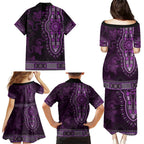 Purple African Dashiki With Australia Aboriginal Art Family Matching Puletasi and Hawaiian Shirt