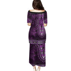 Purple African Dashiki With Australia Aboriginal Art Family Matching Puletasi and Hawaiian Shirt