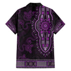 Purple African Dashiki With Australia Aboriginal Art Family Matching Short Sleeve Bodycon Dress and Hawaiian Shirt