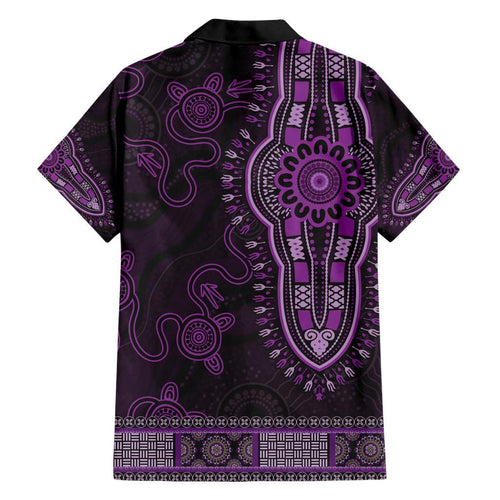 Purple African Dashiki With Australia Aboriginal Art Family Matching Short Sleeve Bodycon Dress and Hawaiian Shirt