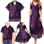 Purple African Dashiki With Australia Aboriginal Art Family Matching Summer Maxi Dress and Hawaiian Shirt