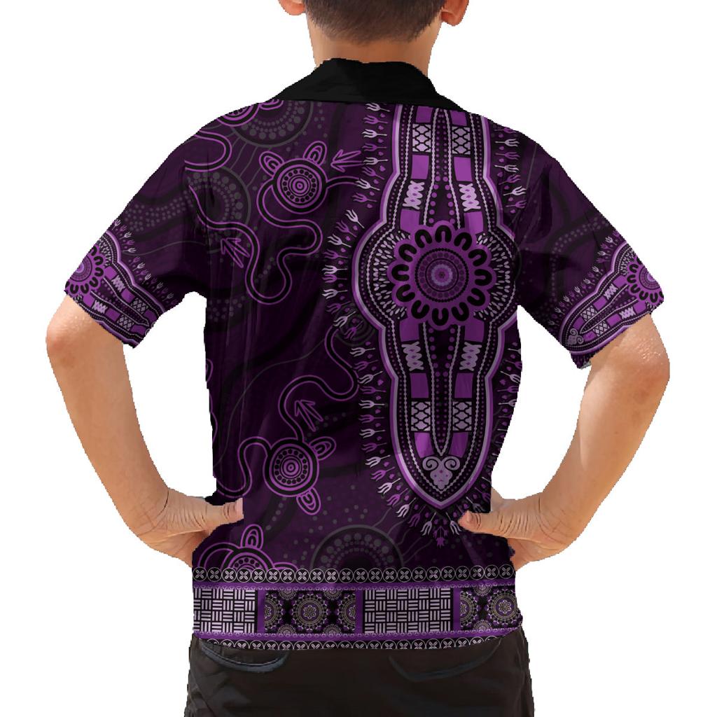 Purple African Dashiki With Australia Aboriginal Art Family Matching Summer Maxi Dress and Hawaiian Shirt