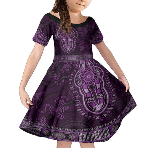 Purple African Dashiki With Australia Aboriginal Art Family Matching Summer Maxi Dress and Hawaiian Shirt