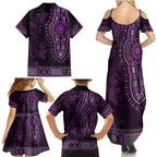 Purple African Dashiki With Australia Aboriginal Art Family Matching Summer Maxi Dress and Hawaiian Shirt