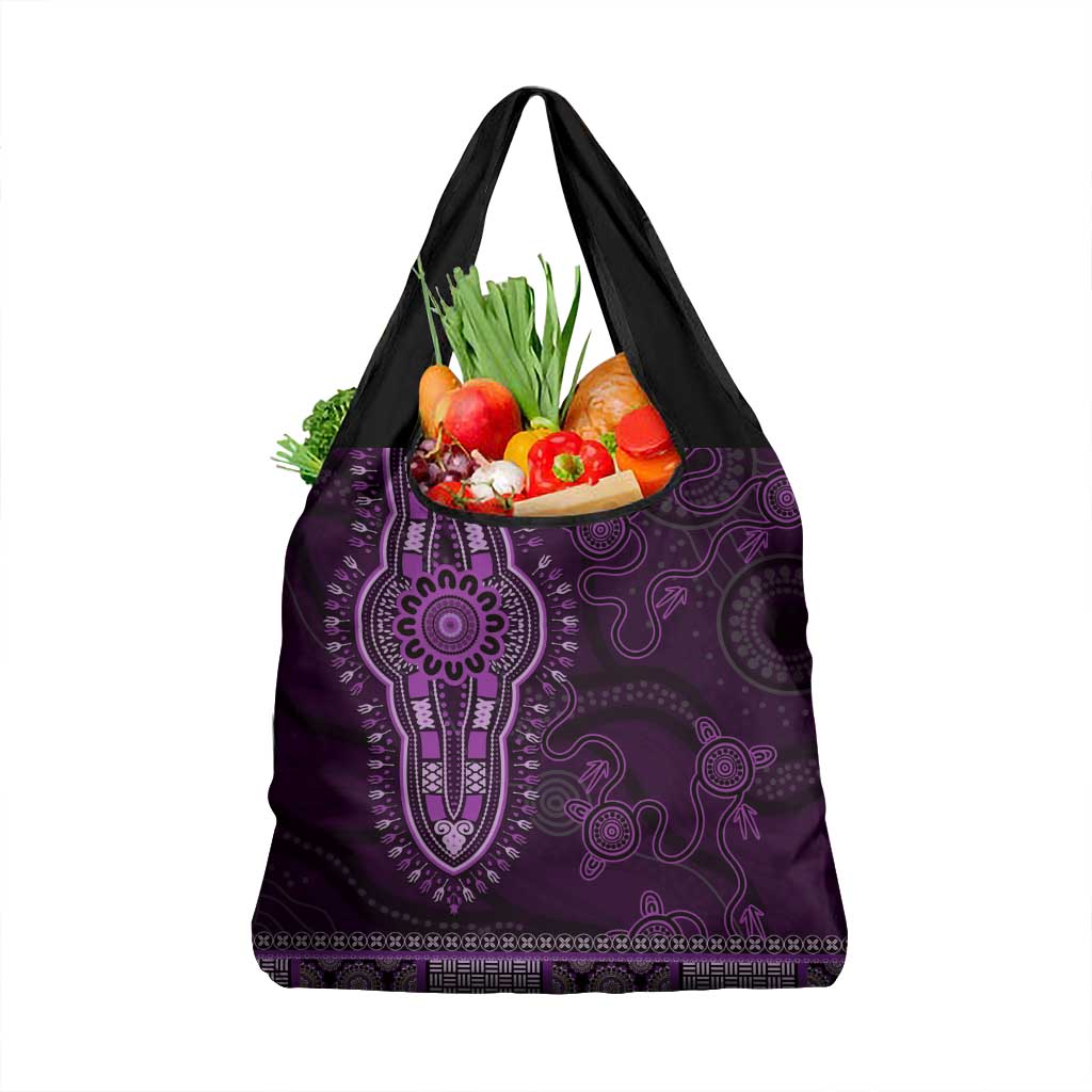 Purple African Dashiki With Australia Aboriginal Art Grocery Bag