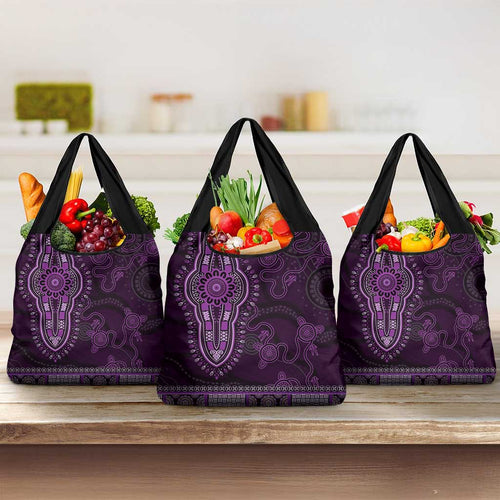 Purple African Dashiki With Australia Aboriginal Art Grocery Bag