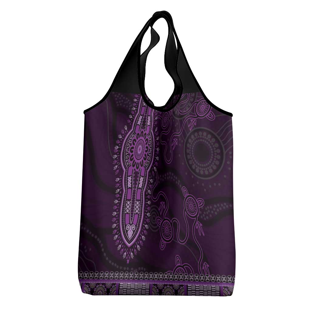 Purple African Dashiki With Australia Aboriginal Art Grocery Bag