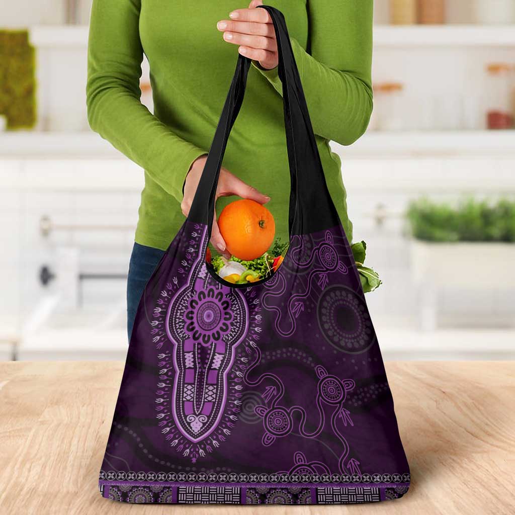 Purple African Dashiki With Australia Aboriginal Art Grocery Bag