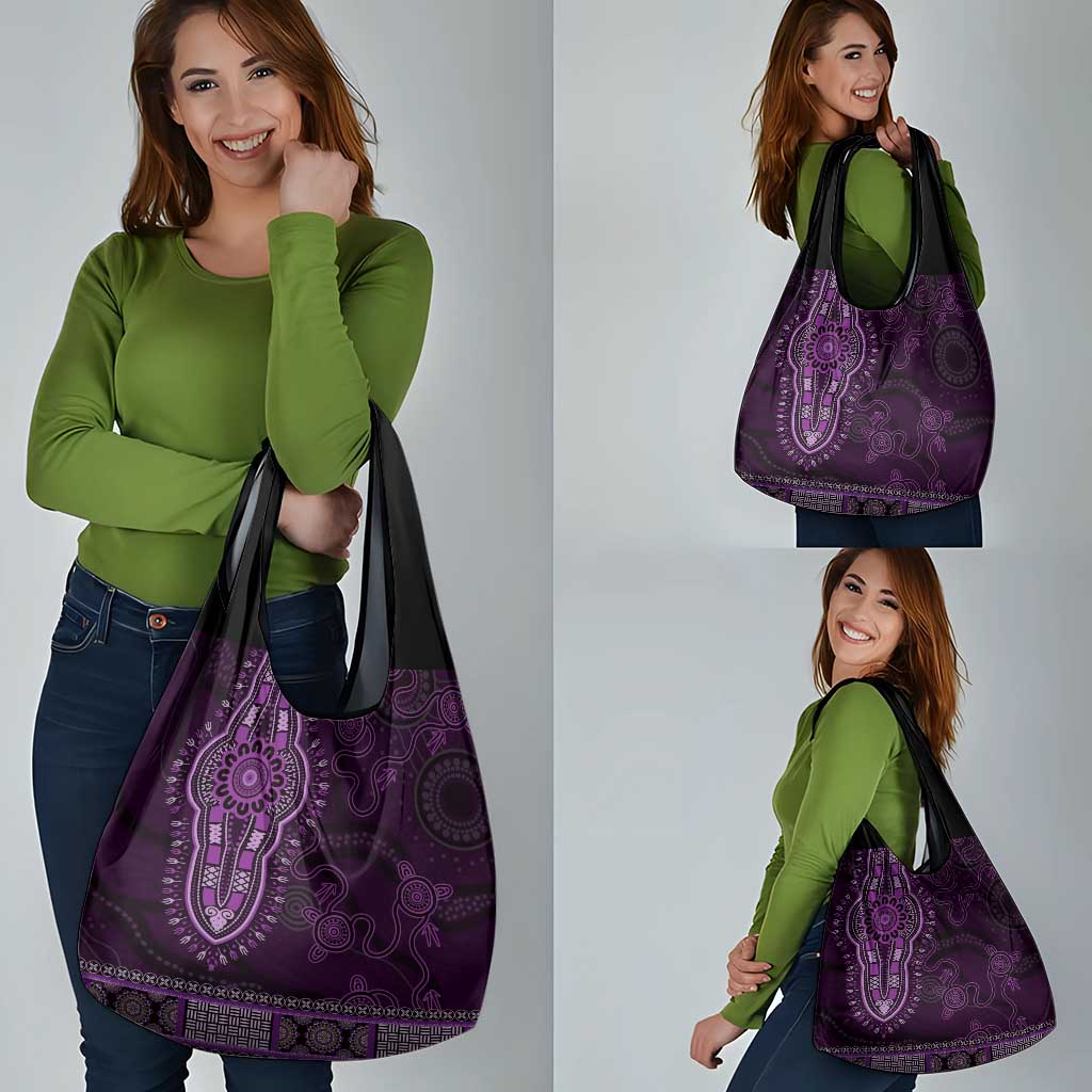 Purple African Dashiki With Australia Aboriginal Art Grocery Bag