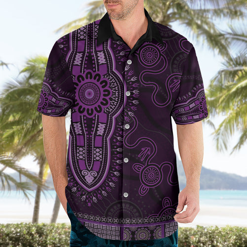 Purple African Dashiki With Australia Aboriginal Art Hawaiian Shirt