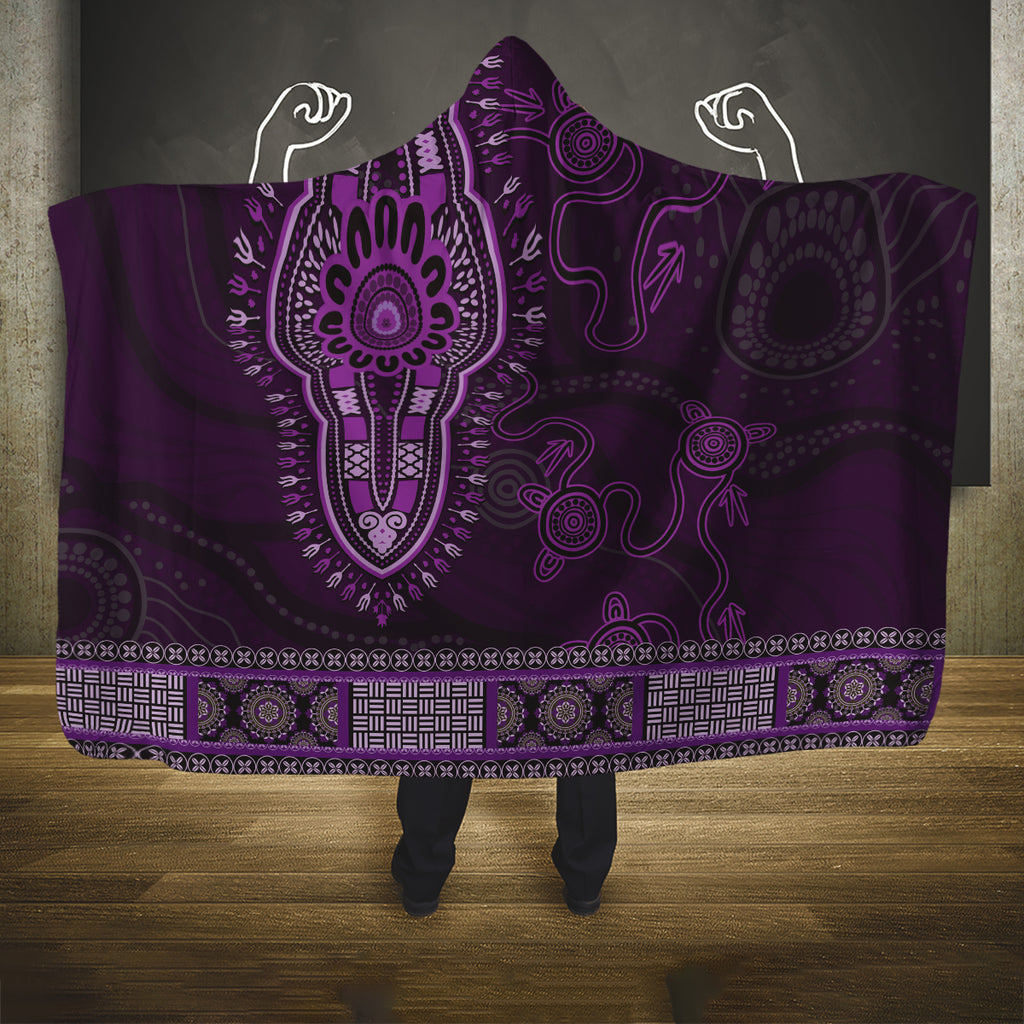 Purple African Dashiki With Australia Aboriginal Art Hooded Blanket