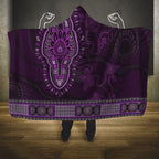 Purple African Dashiki With Australia Aboriginal Art Hooded Blanket
