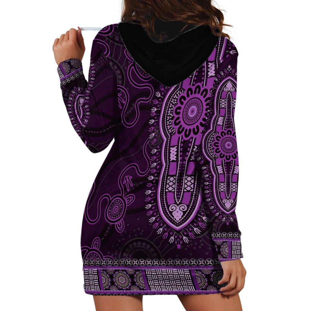 Purple African Dashiki With Australia Aboriginal Art Hoodie Dress