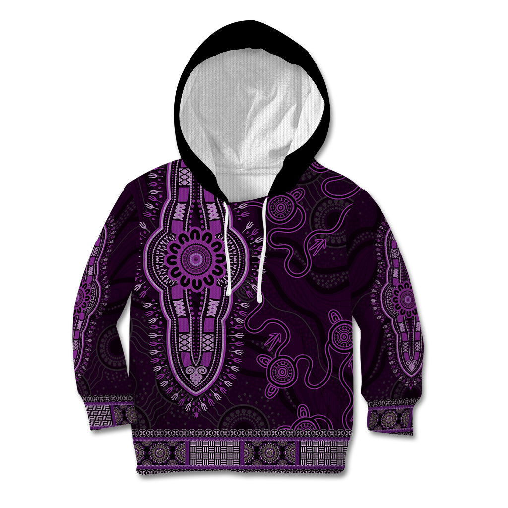 Purple African Dashiki With Australia Aboriginal Art Kid Hoodie