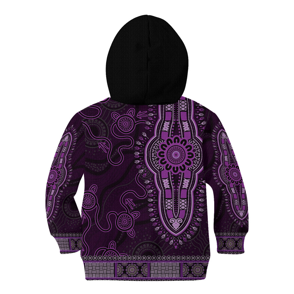 Purple African Dashiki With Australia Aboriginal Art Kid Hoodie