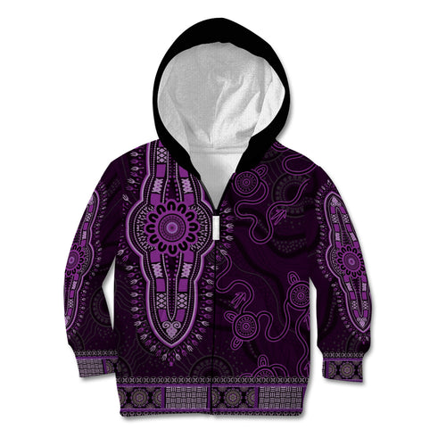 Purple African Dashiki With Australia Aboriginal Art Kid Hoodie