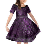 Purple African Dashiki With Australia Aboriginal Art Kid Short Sleeve Dress