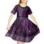 Purple African Dashiki With Australia Aboriginal Art Kid Short Sleeve Dress