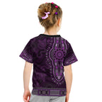 Purple African Dashiki With Australia Aboriginal Art Kid T Shirt