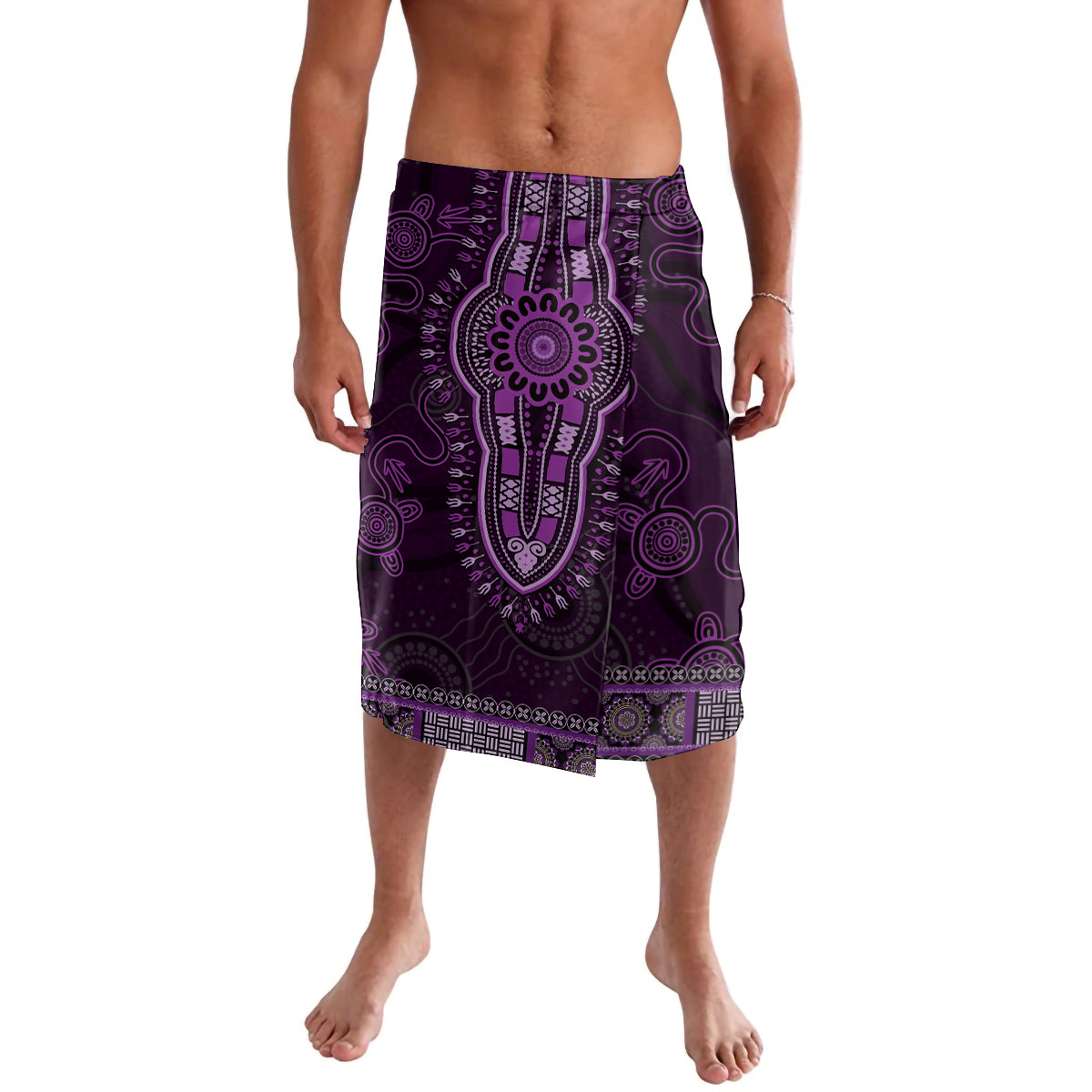 Purple African Dashiki With Australia Aboriginal Art Lavalava